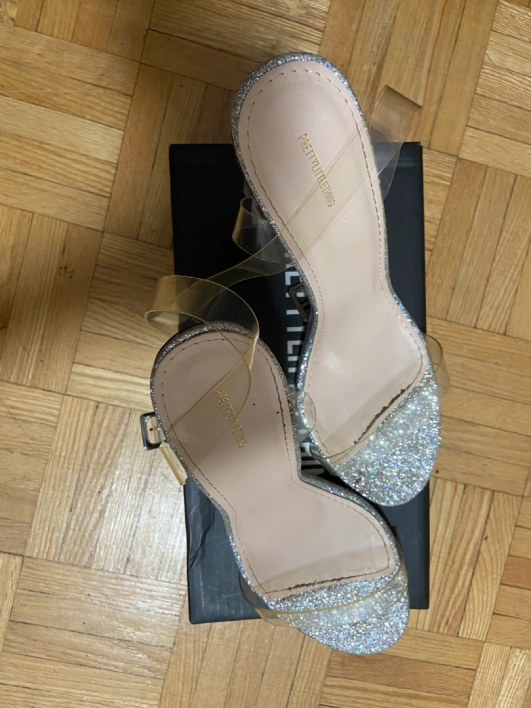 PrettyLittleThing Silver Glitter Clear Heels Size 7 - photo 2