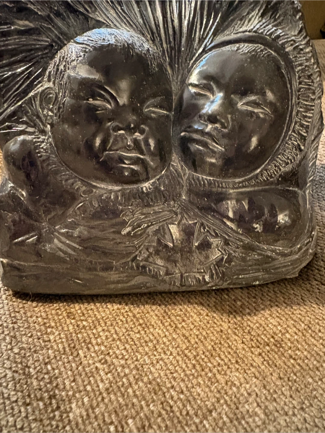Carved Stone Sculpture of Two Faces - photo 2