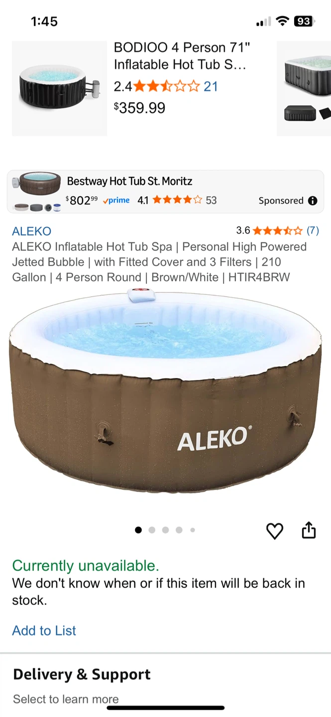 ALEKO 4 Person 71" Inflatable Hot Tub Spa