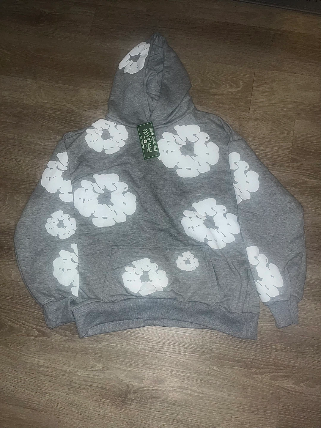 Grey & white denim tears hoodie and pants set. - photo 2