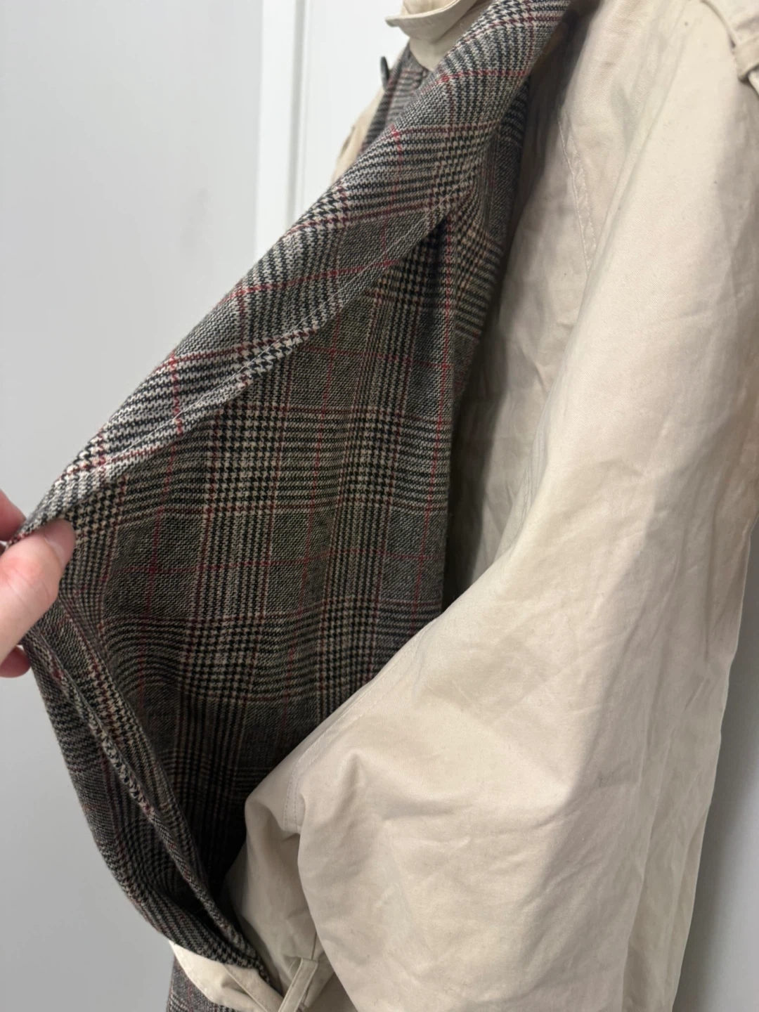 Beige Trench Coat with Plaid Back Piece - photo 3