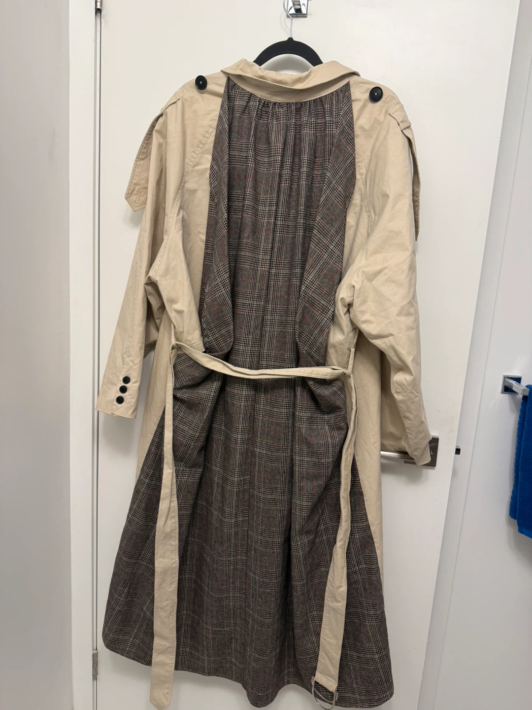 Beige Trench Coat with Plaid Back Piece - photo 2