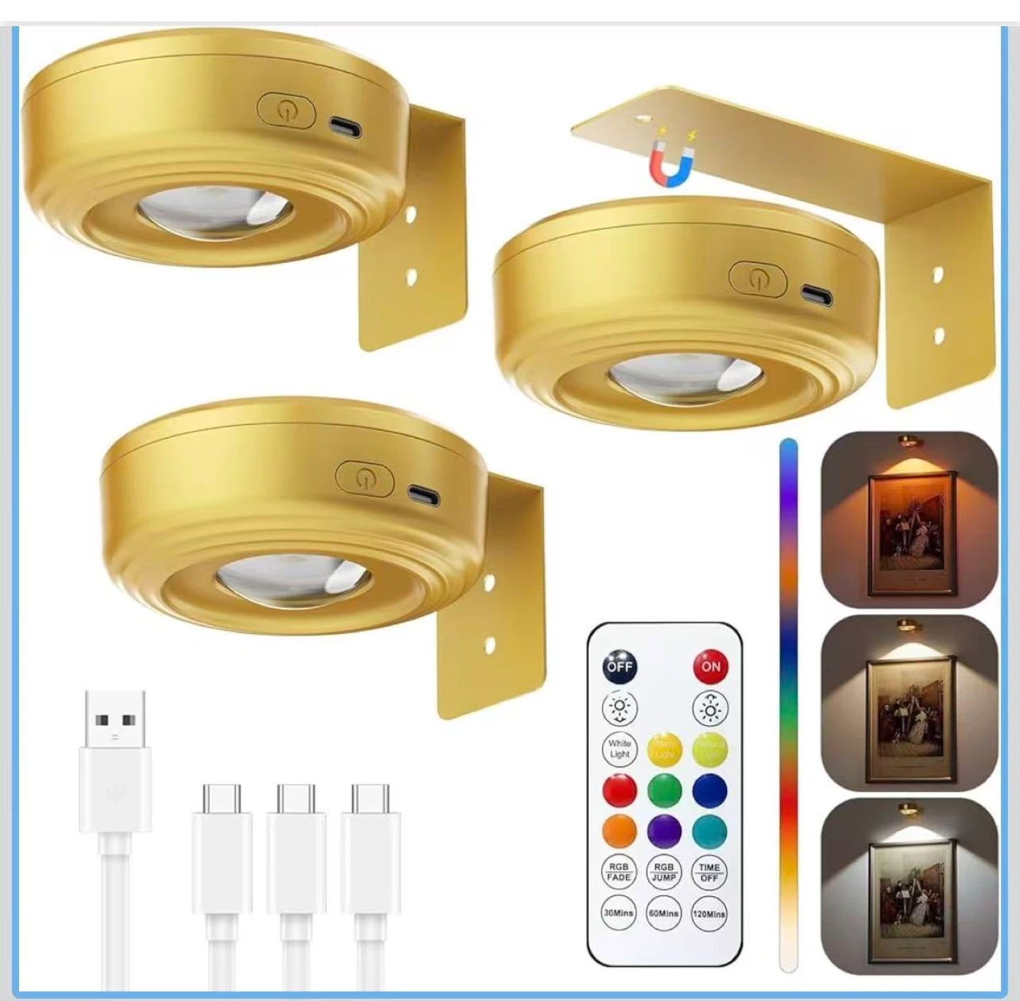 Rechargeable LED Puck Lights with Remote (Set of 3)