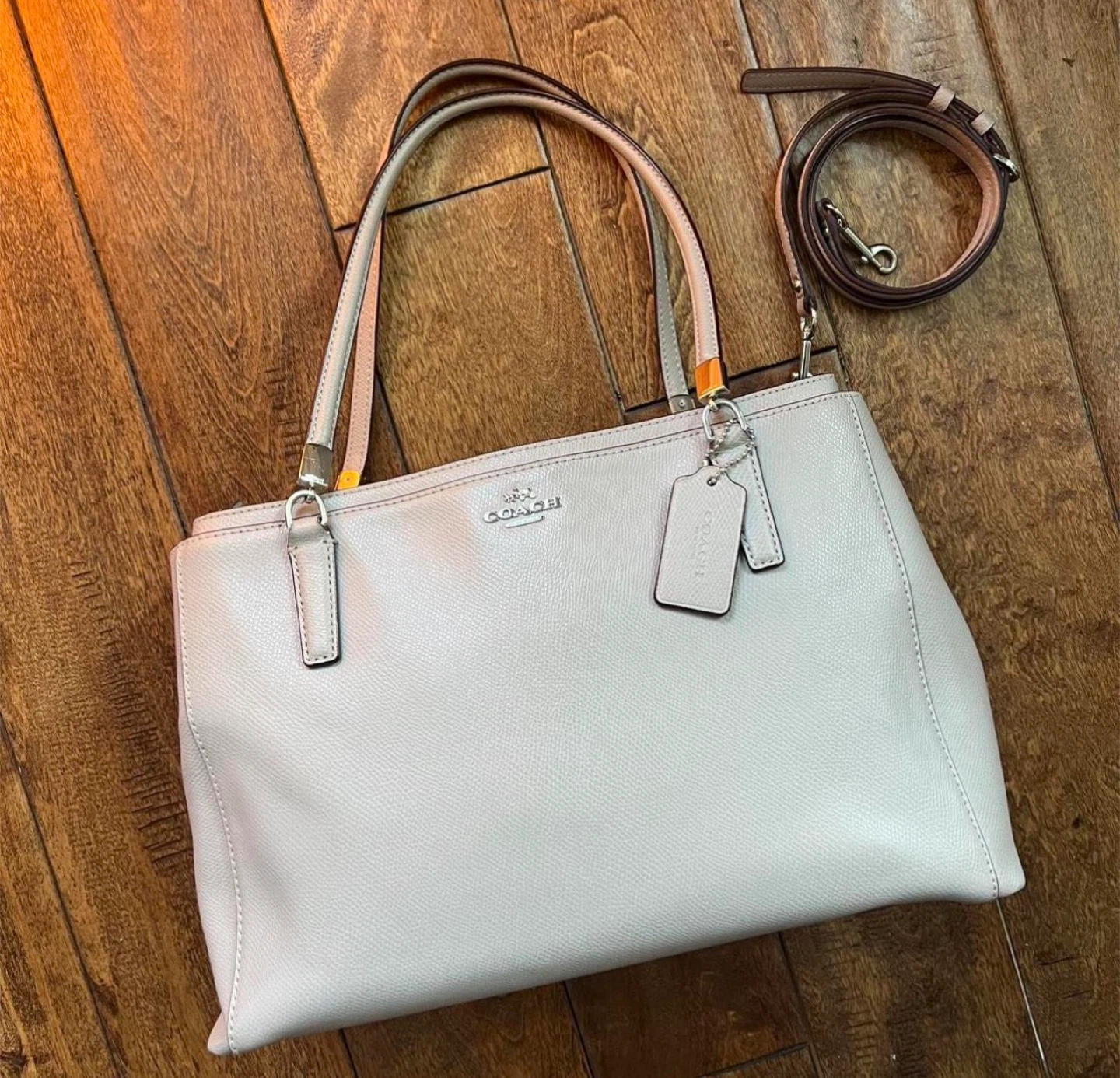 Coach Beige Grey Leather Tote