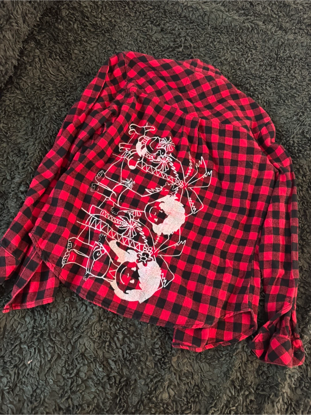 Red and Black Plaid Flannel Shirt with Graphic - photo 2