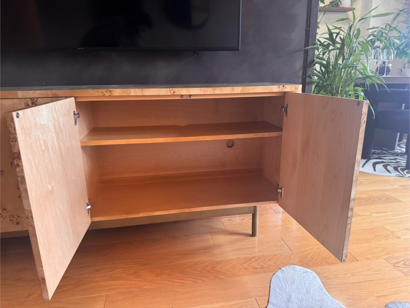 Mota 80" Natural Burl Wood Storage Media Console - photo 2