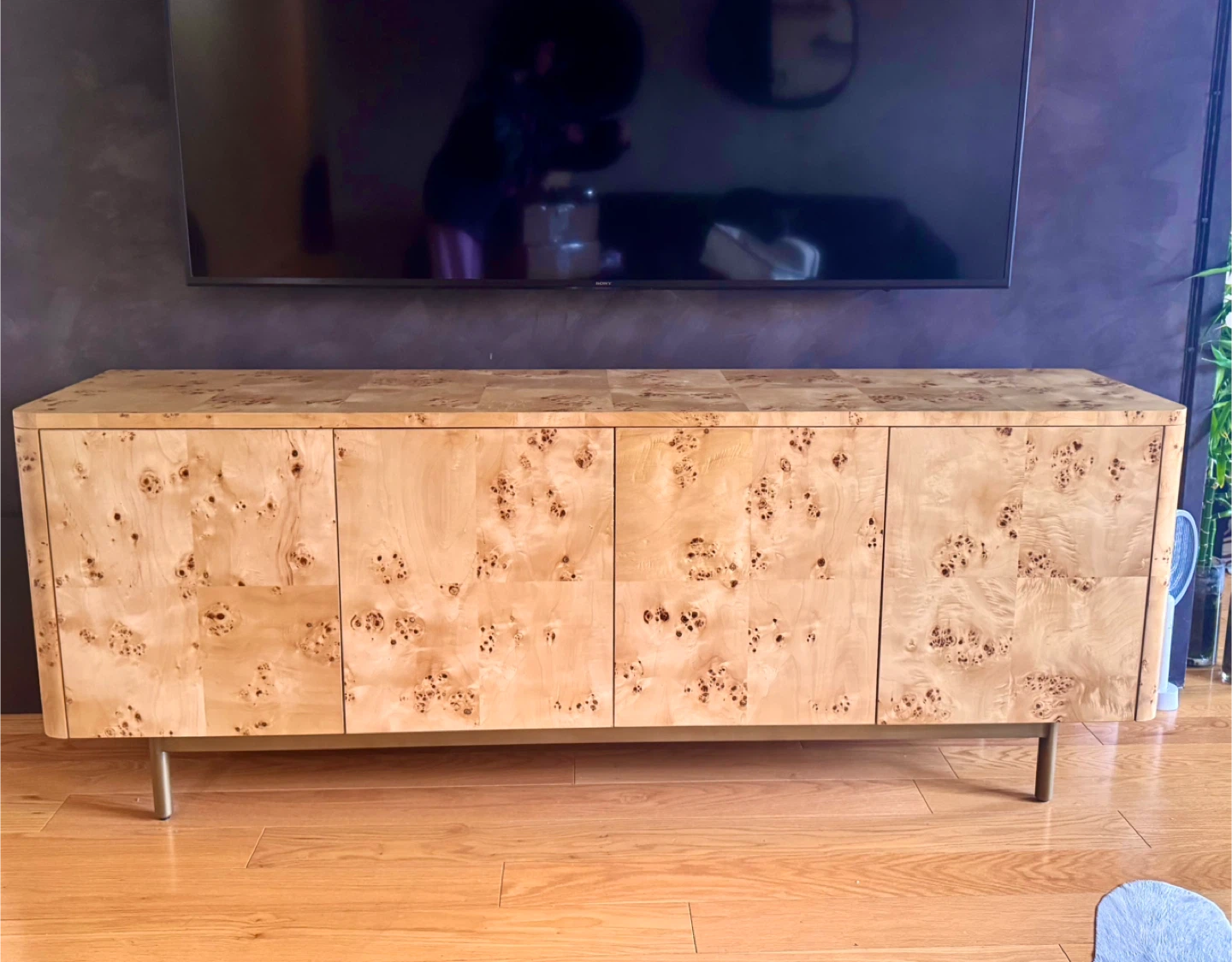 Mota 80" Natural Burl Wood Storage Media Console