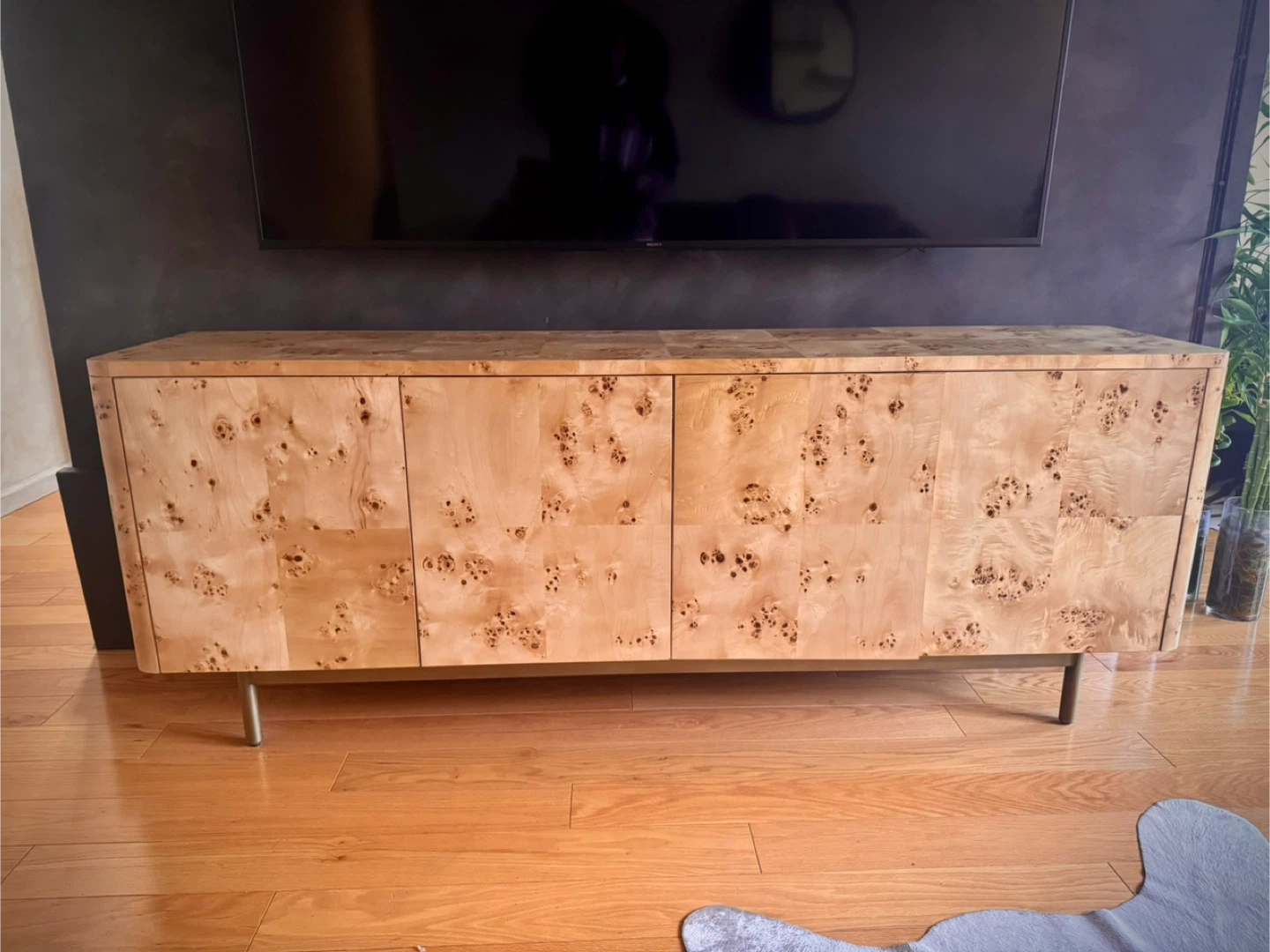 Mota 80" Natural Burl Wood Storage Media Console - photo 5