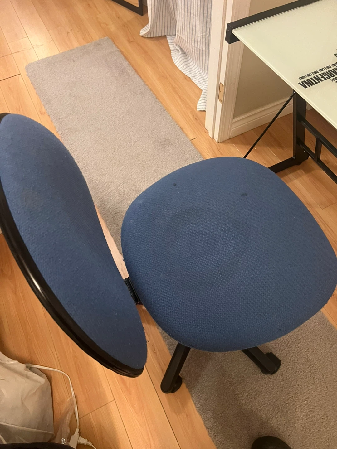 Glass Top Desk with World Map Design and Blue Office Chair - photo 2