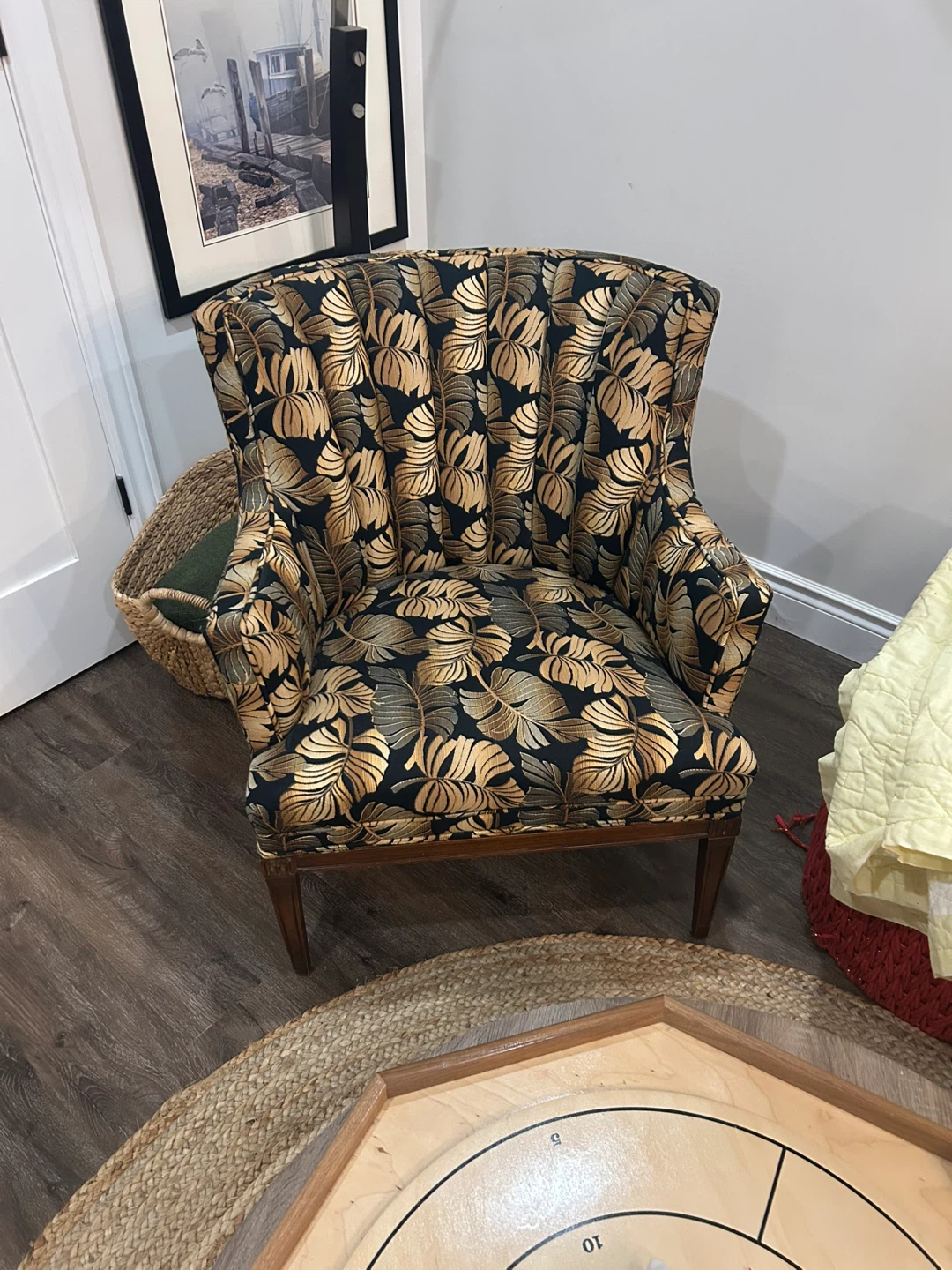 Vintage Armchair with Tropical Leaf Pattern