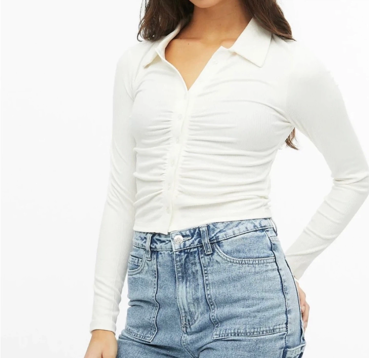 White Collared Long Sleeve Top