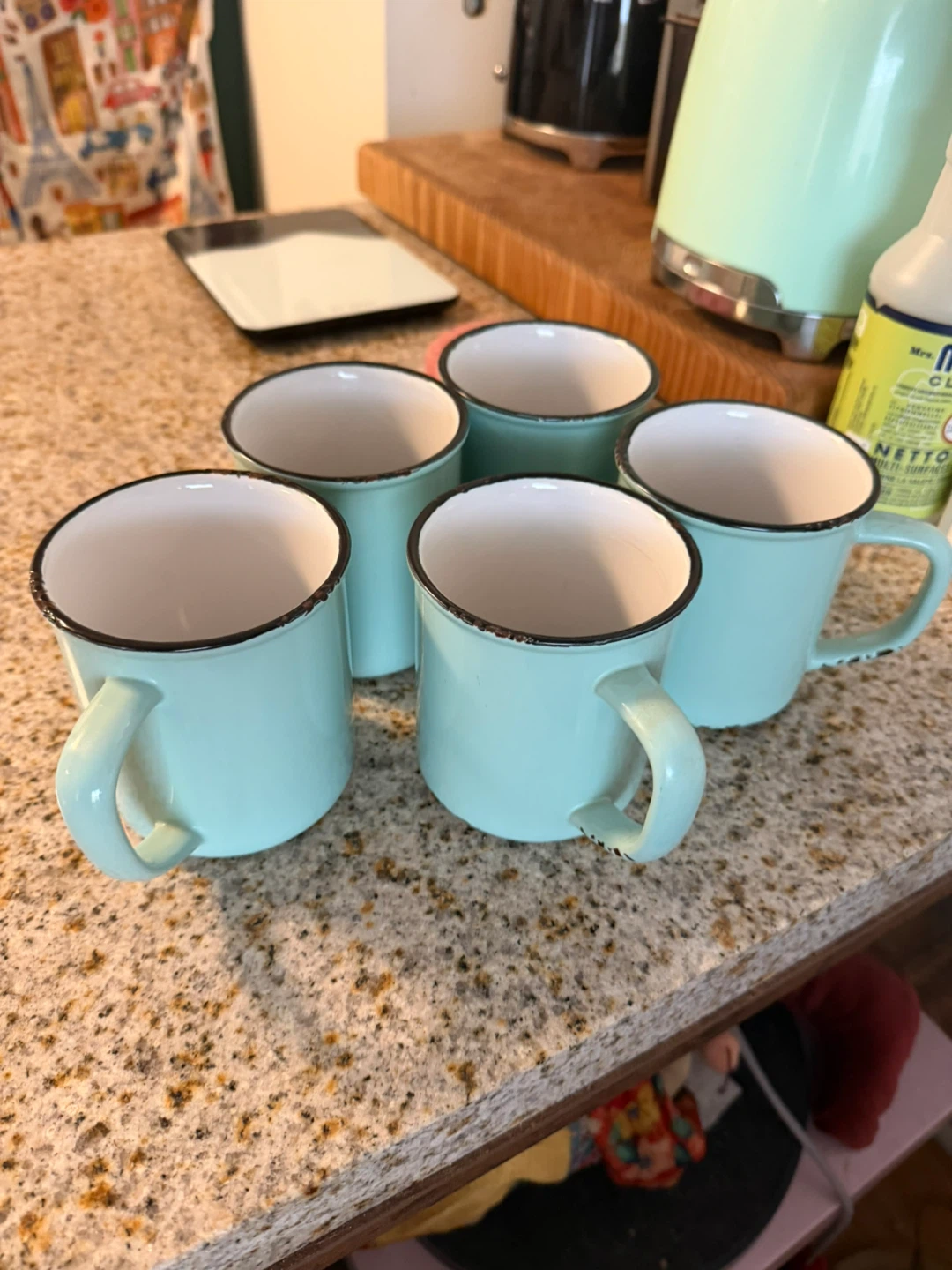 Set of 5 Light Blue Enamel look alike ceramic Mugs