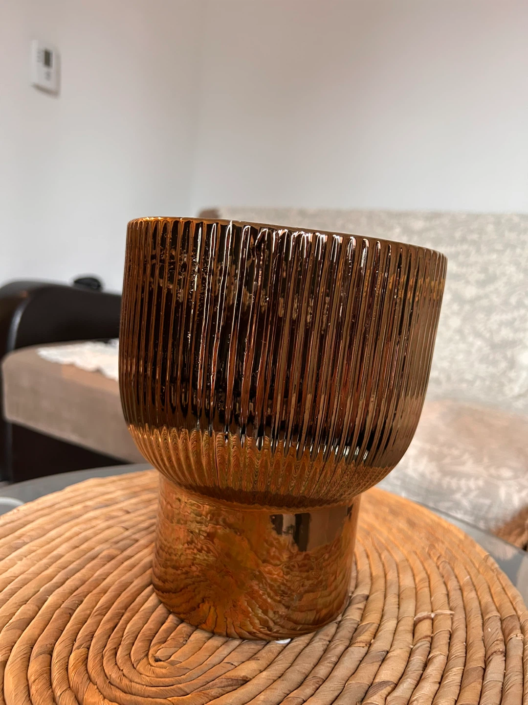 Copper Ribbed Ceramic Planter Pot