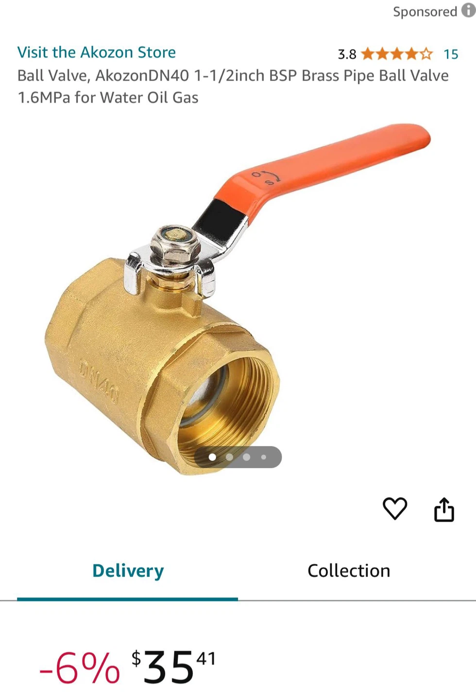 Akozon DN40 1-1/2 inch Brass Ball Valve for Water, Oil, Gas