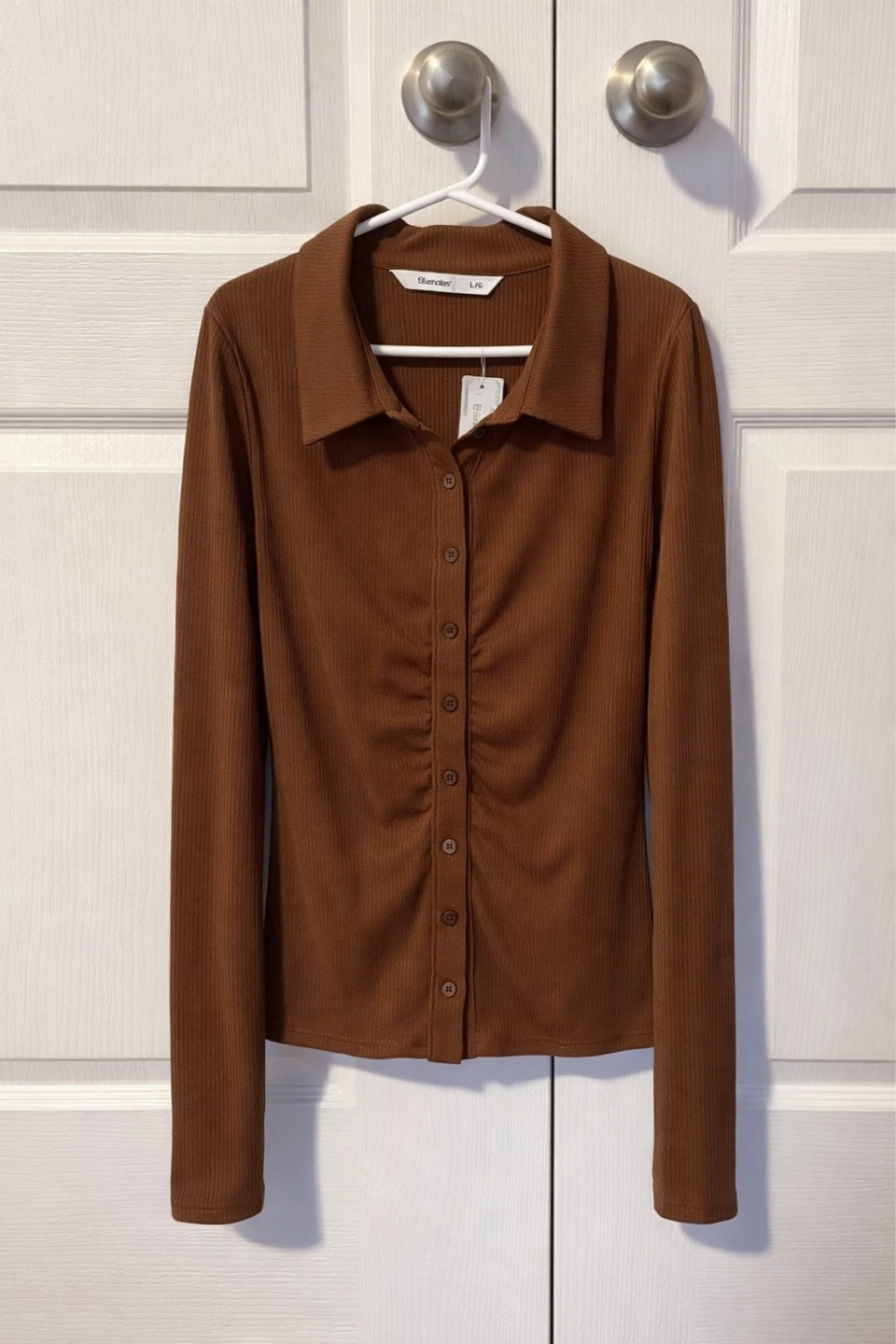 Brown Collared Long Sleeve Top - photo 2
