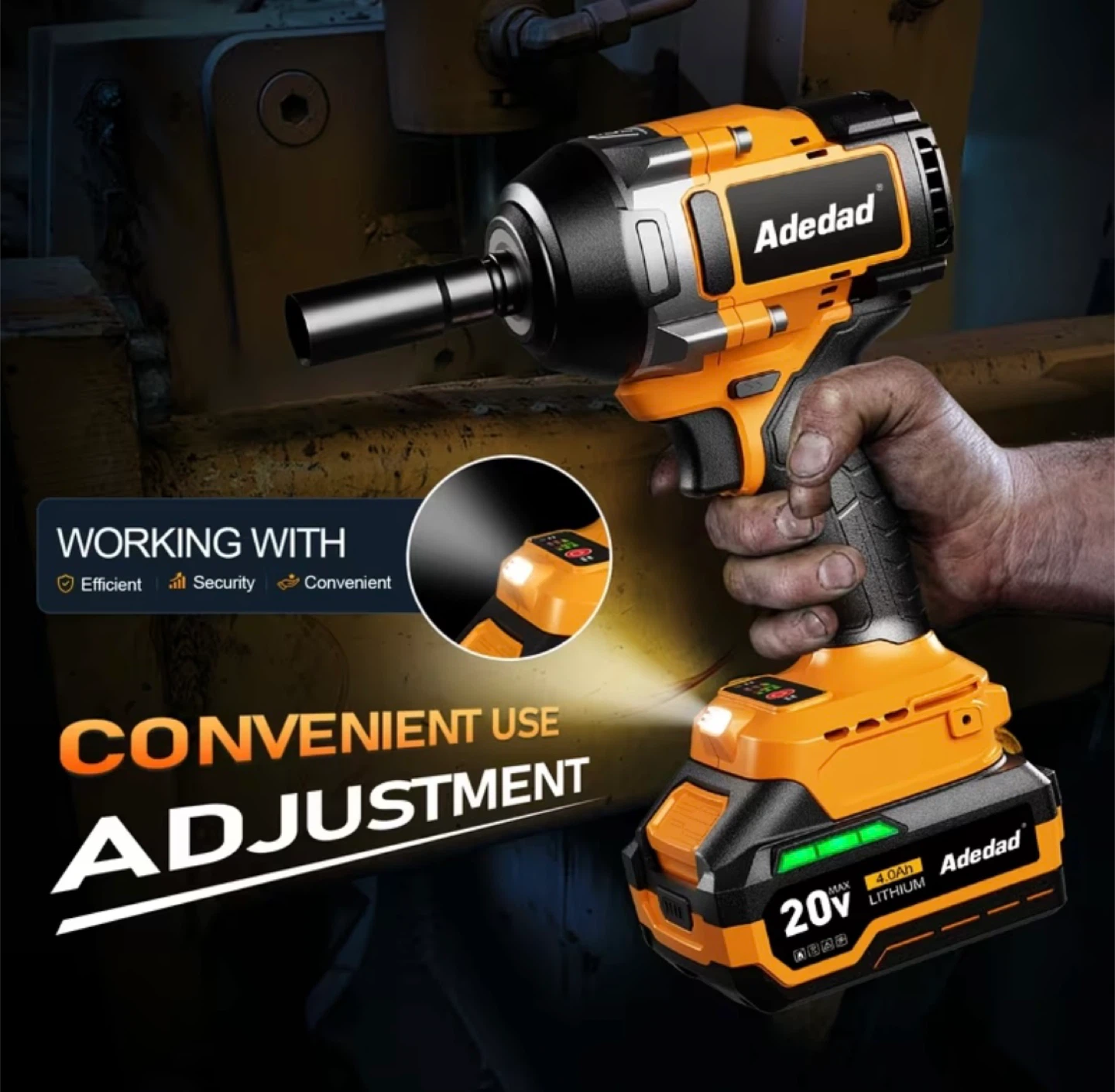 1200 N.m Adedad 1/2 in dr Cordless Impact Wrench - photo 4