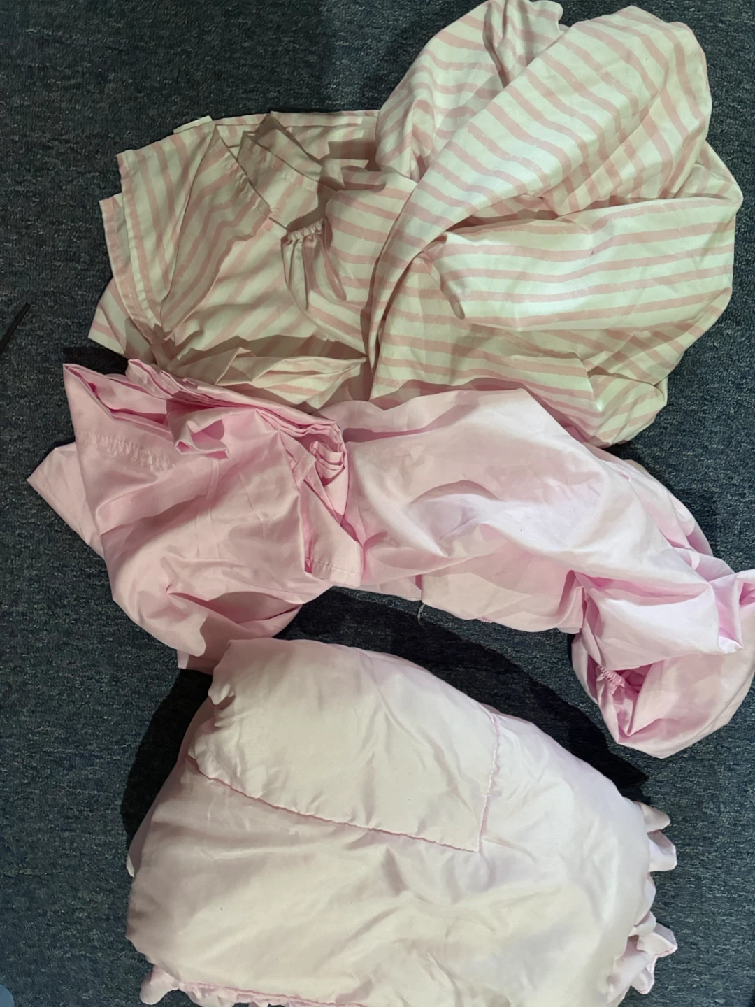 Pink Striped and Plain Cotton Bedding Set
