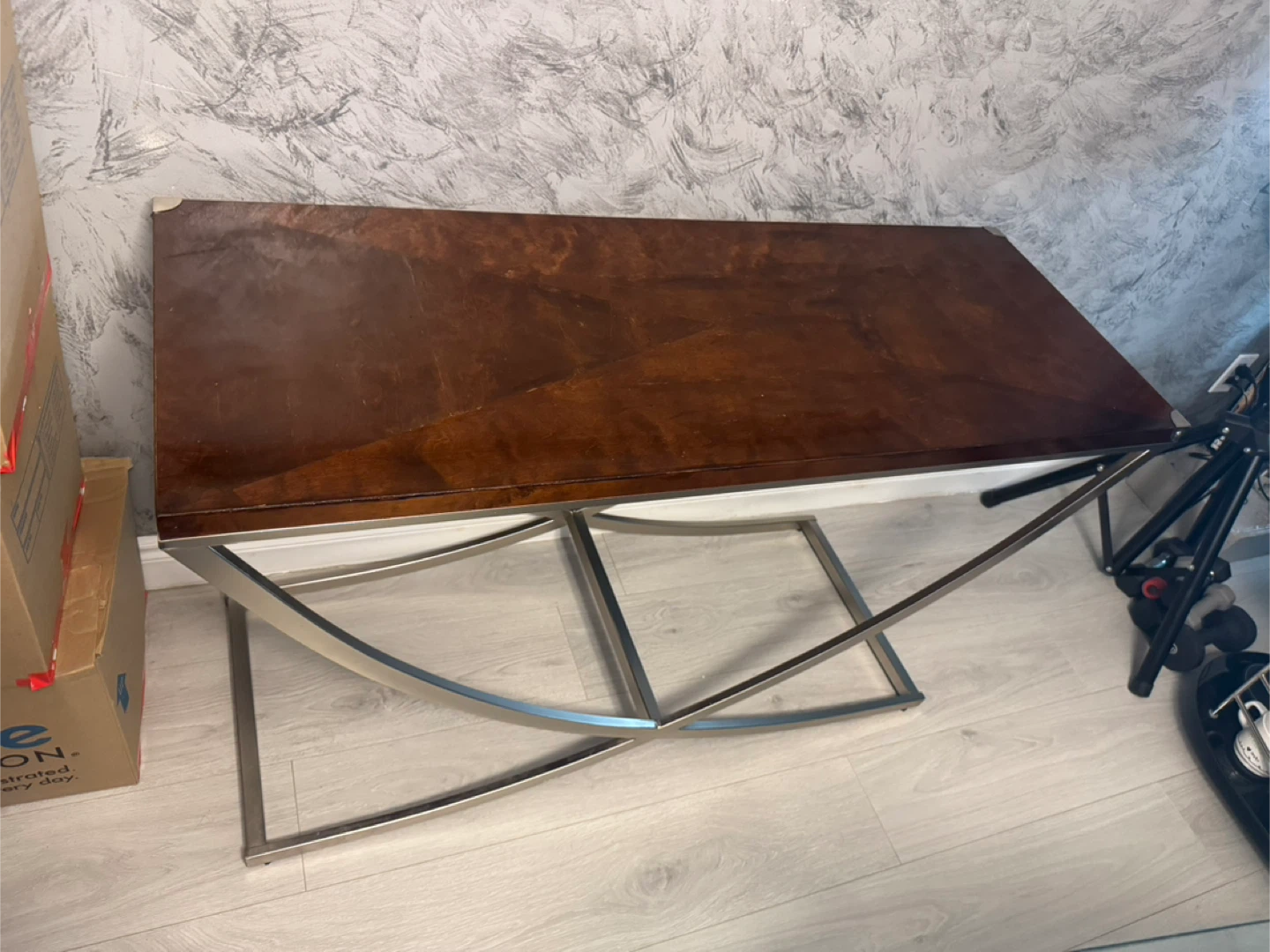Modern Dark Wood Console Table with Metal Base