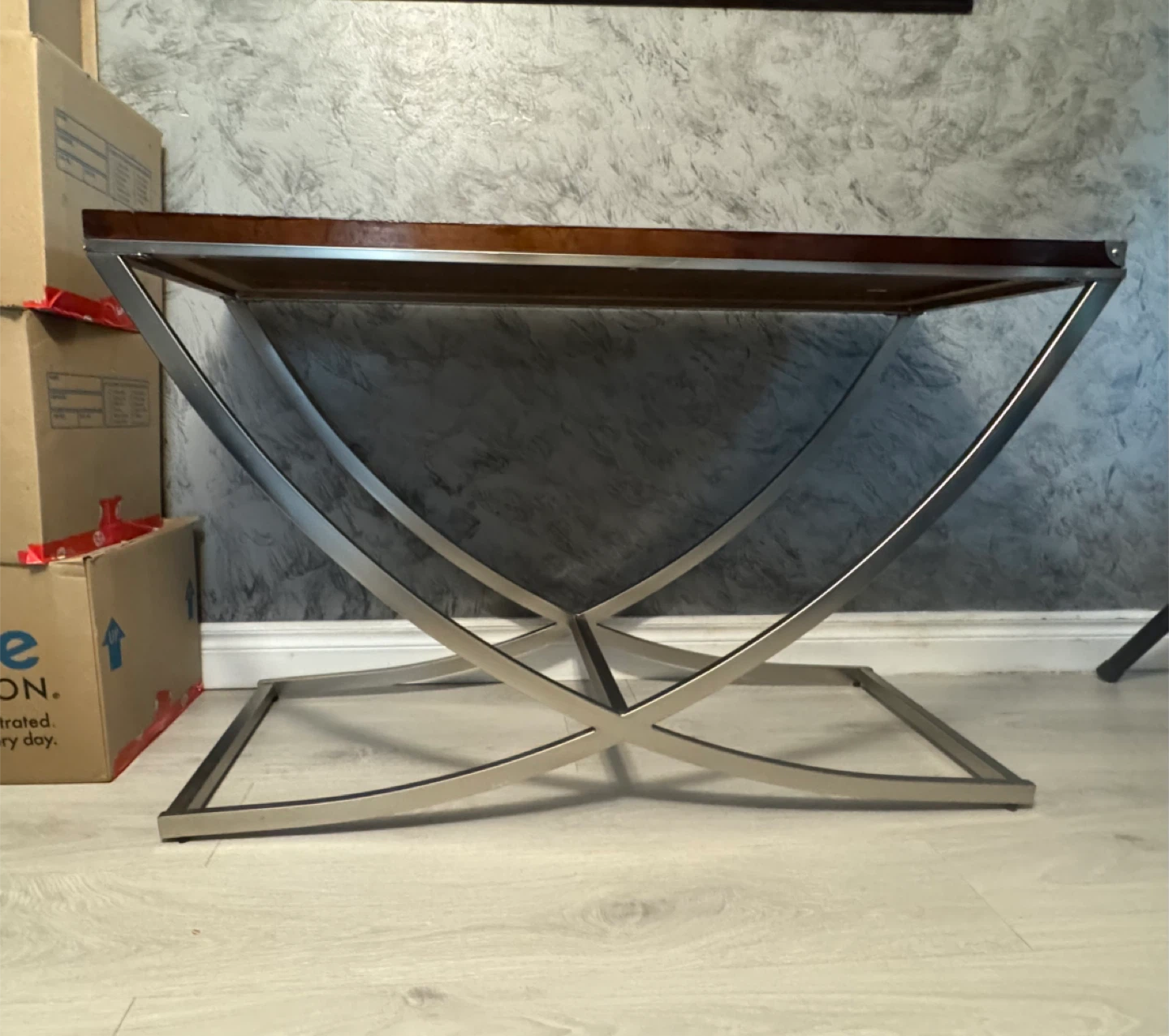 Modern Dark Wood Console Table with Metal Base - photo 2
