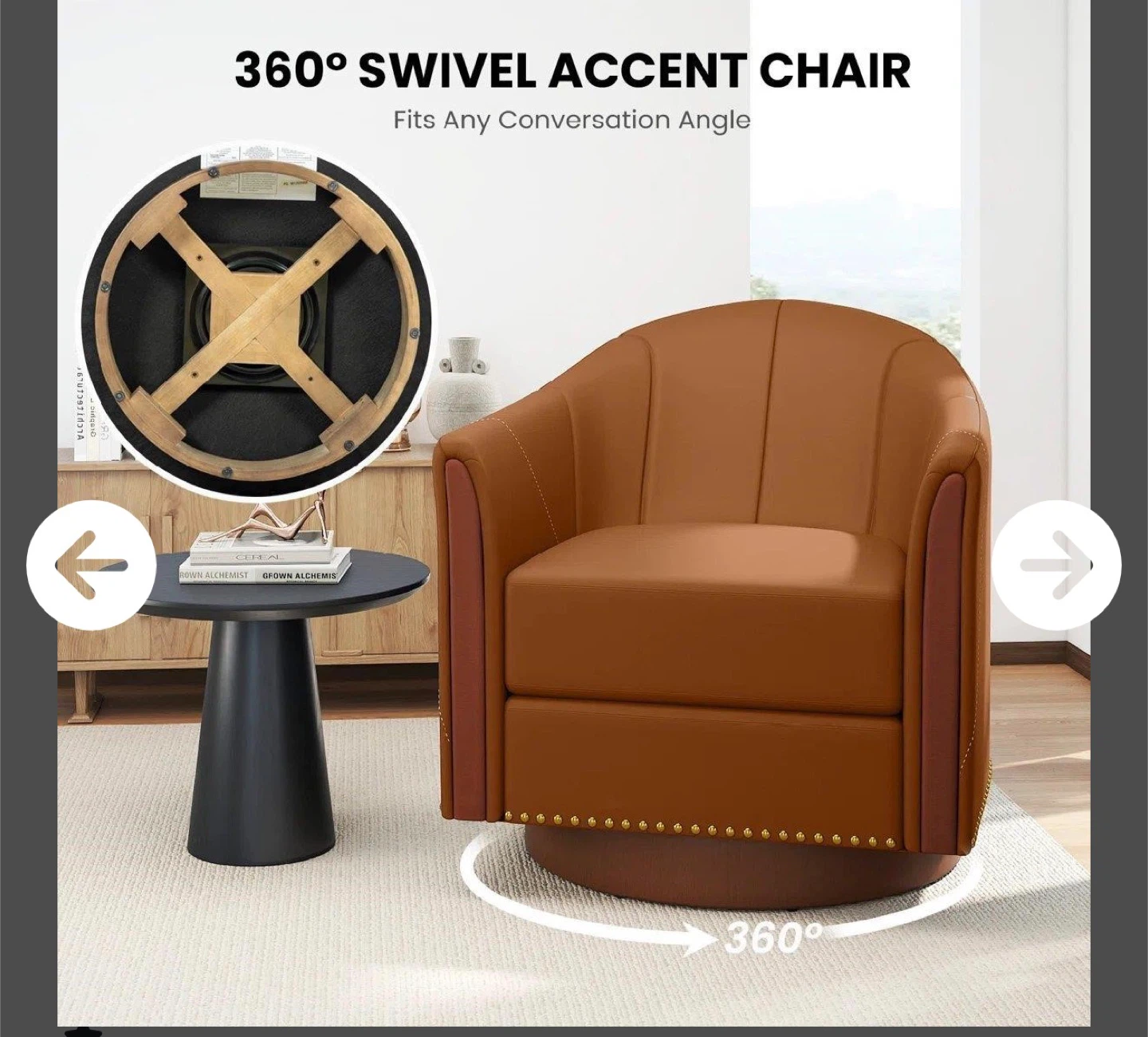 Brown Leather Swivel Accent Chair - photo 5