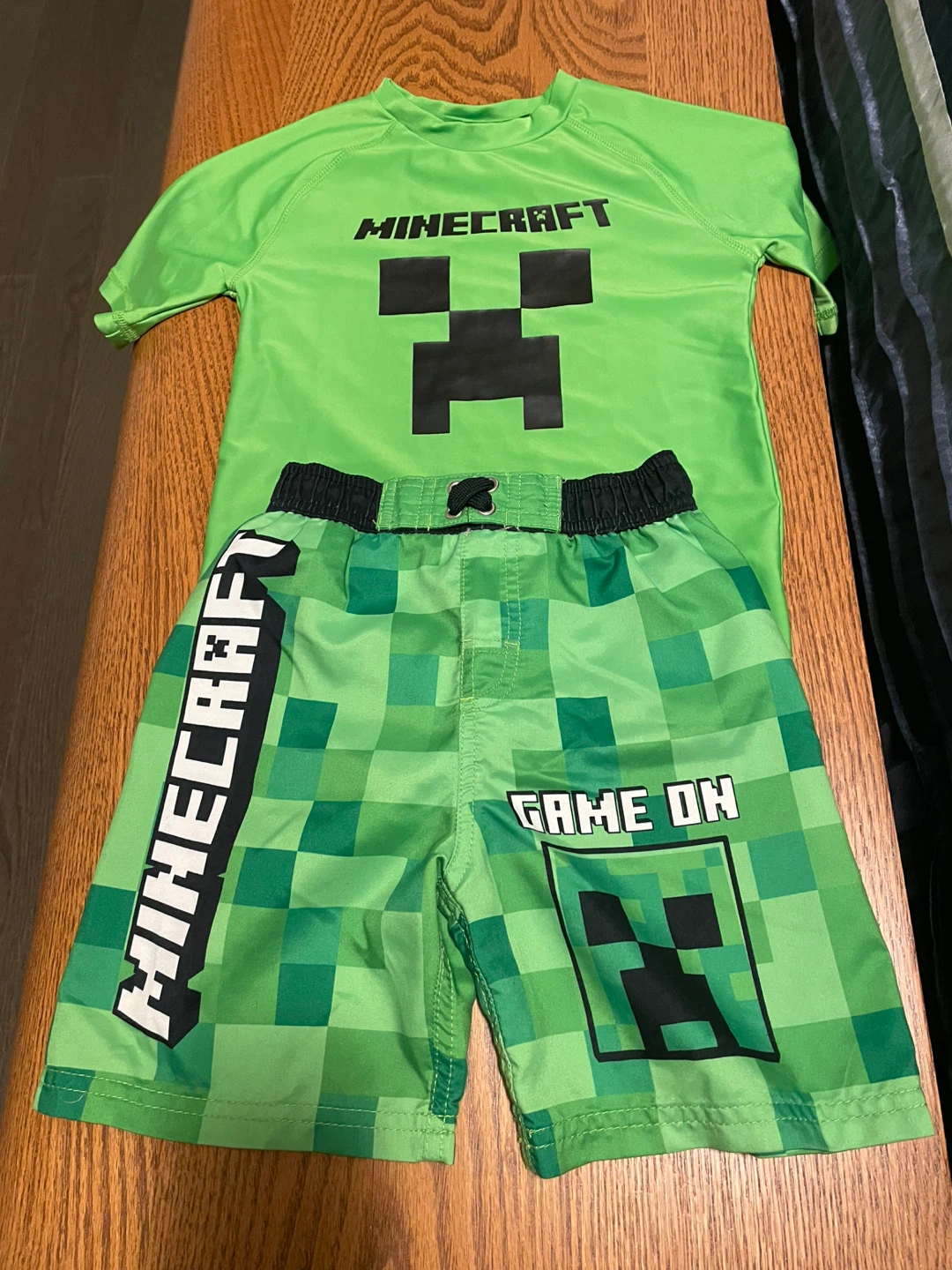 Minecraft swim shorts and matching top
