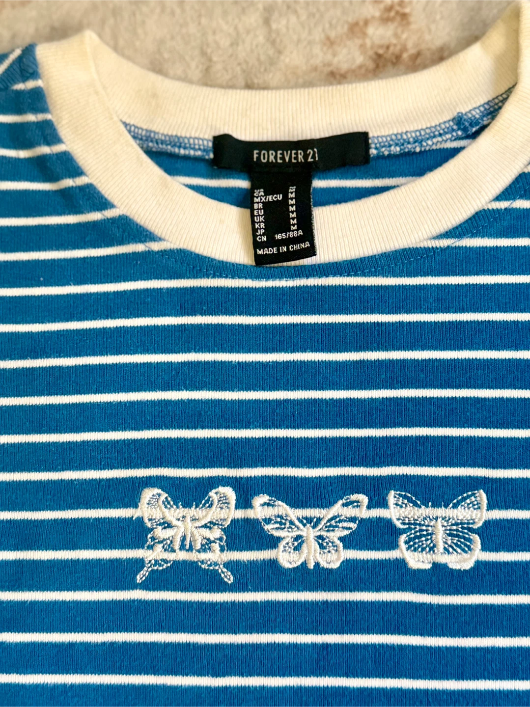 Forever 21 Blue Striped Butterfly Crop Top - Size M