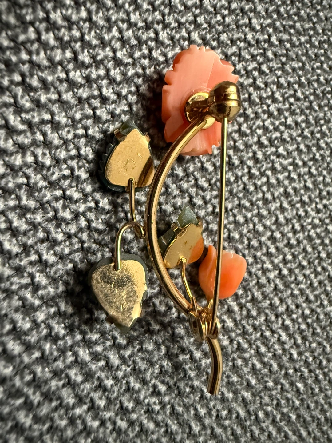 Vintage Coral and Jade Rose Brooch - photo 5
