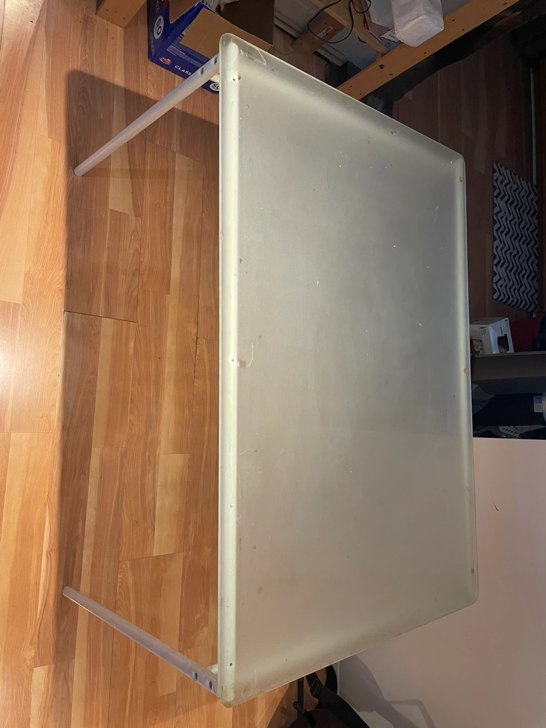 Frosted Glass Top Table with White Metal Frame $35 OR BEST OFFER - photo 2