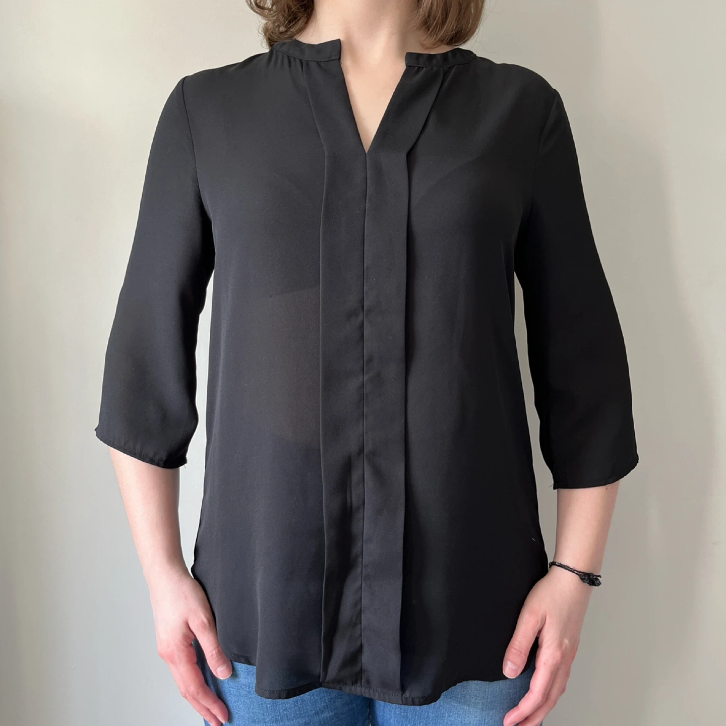 Monteau Black V-Neck Blouse - Size M