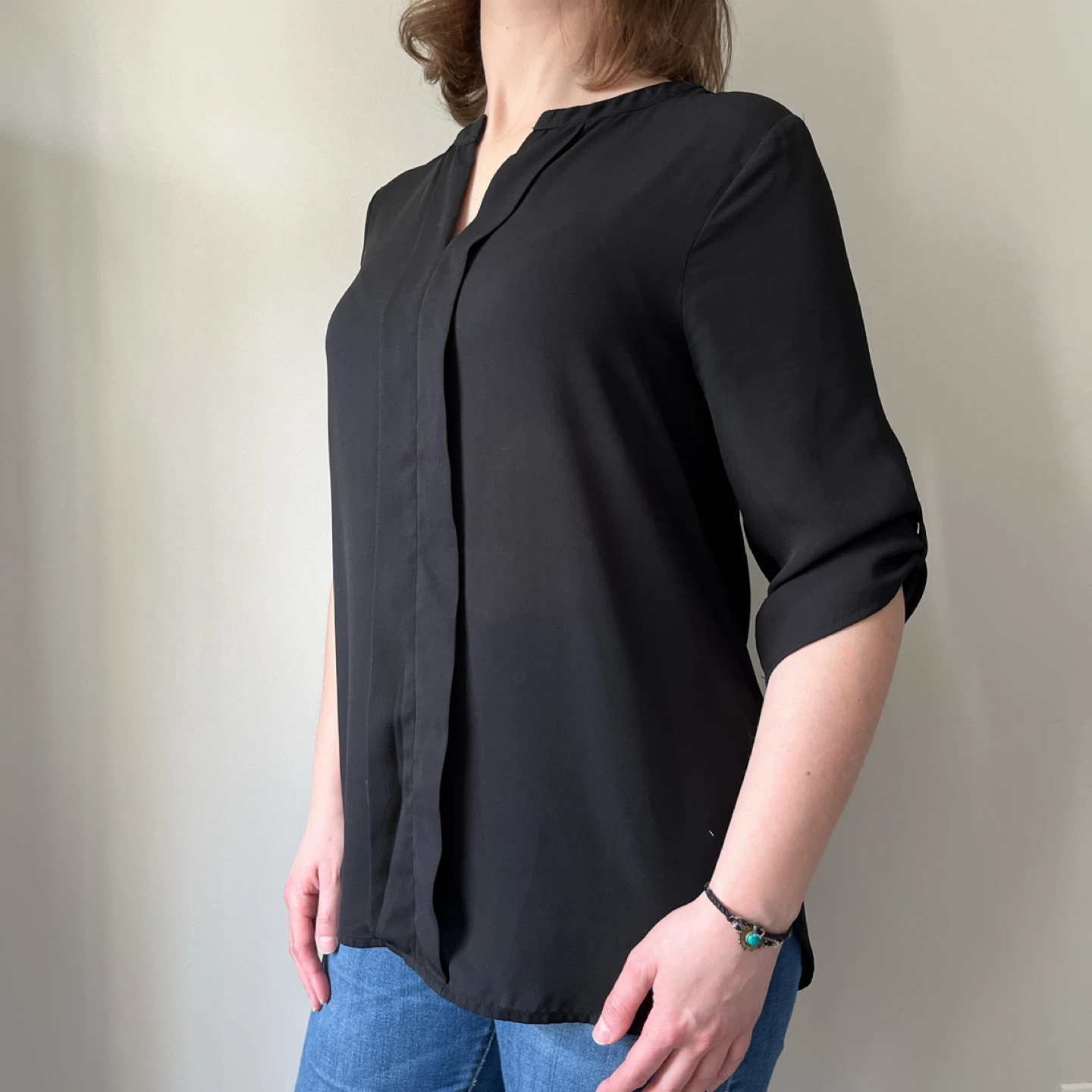 Monteau Black V-Neck Blouse - Size M - photo 3