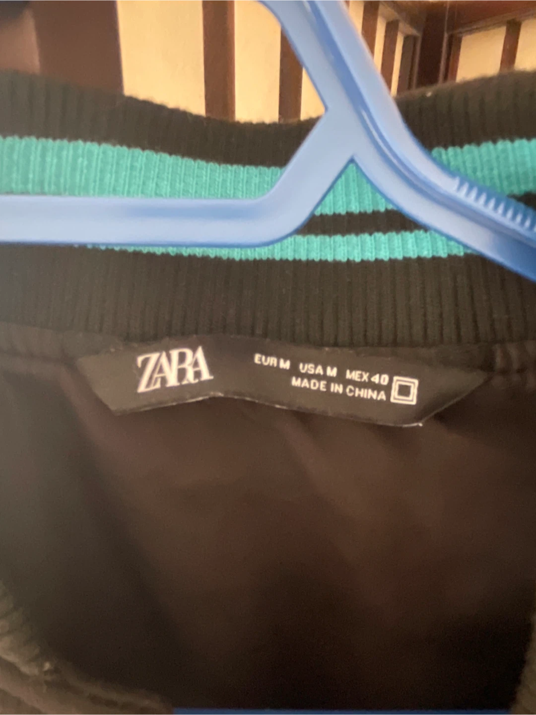 Zara Varsity Bomber Jacket - Black and Teal - Size Medium - photo 2