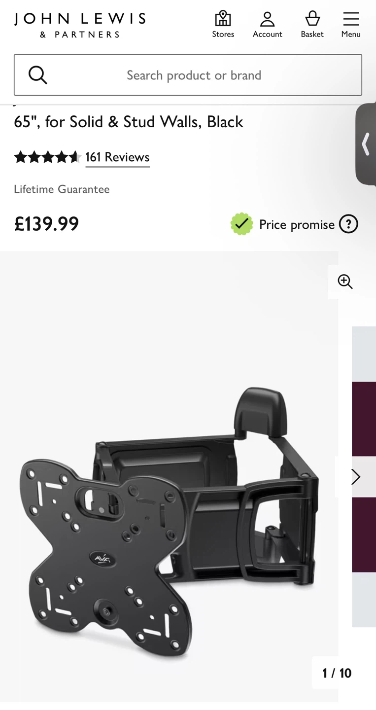 AVA TV Wall Mount Bracket - Black