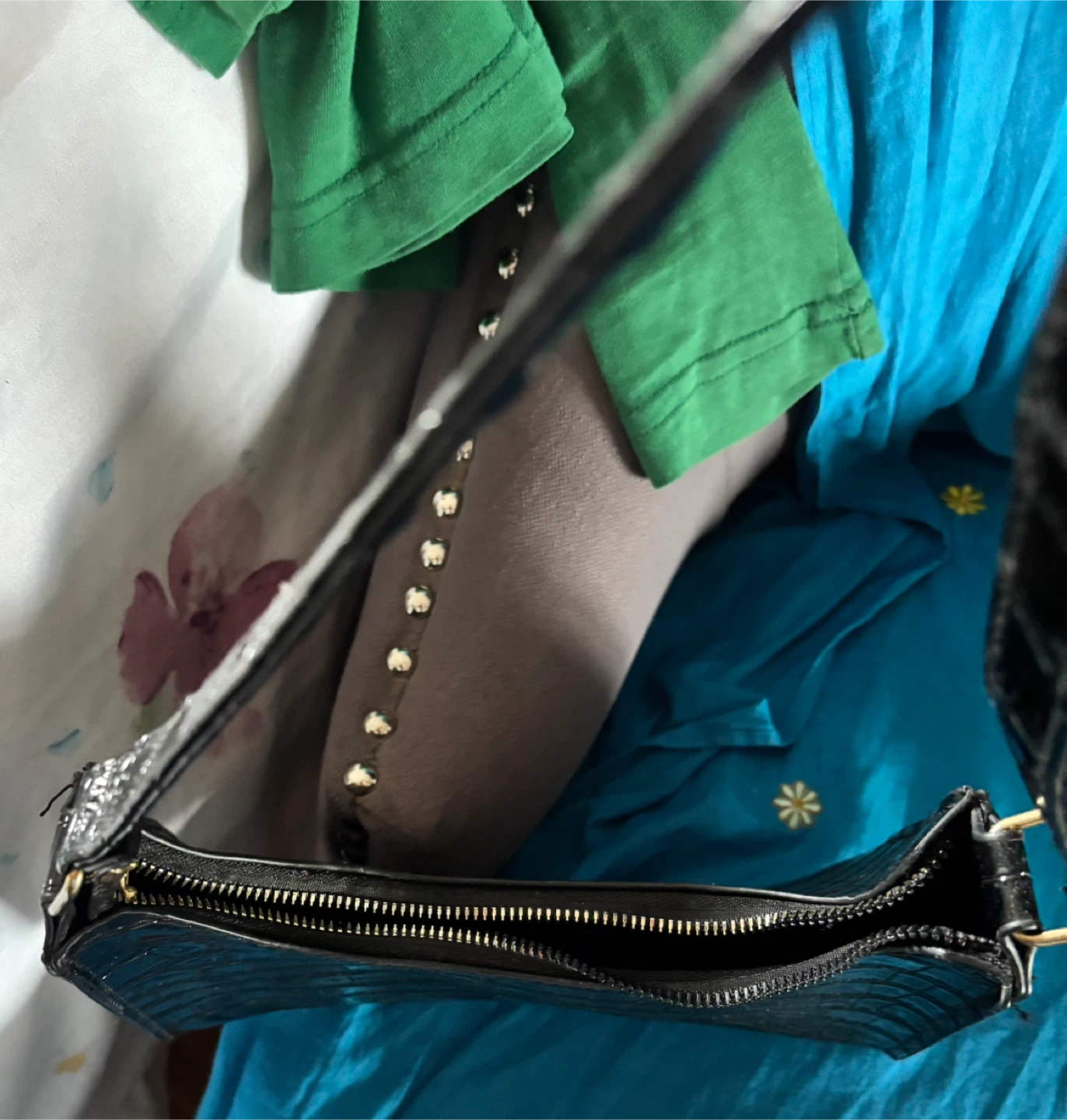Black Croc-Embossed Shoulder Bag - photo 2