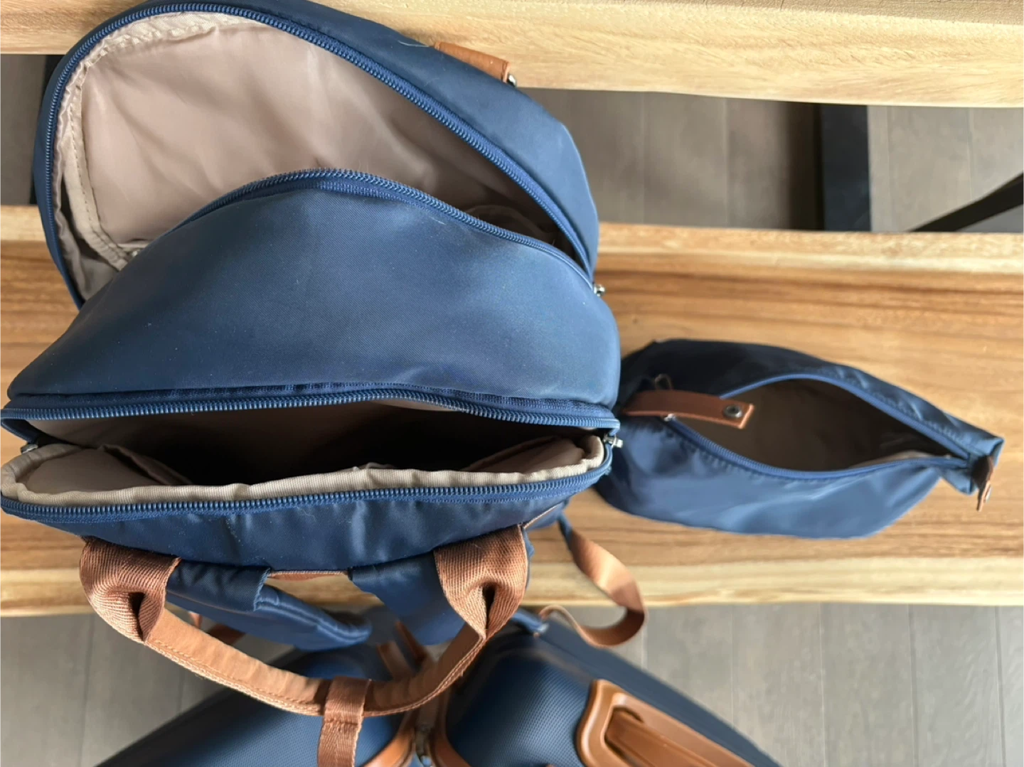 Navy Blue Luggage Set with Brown Accents - photo 2