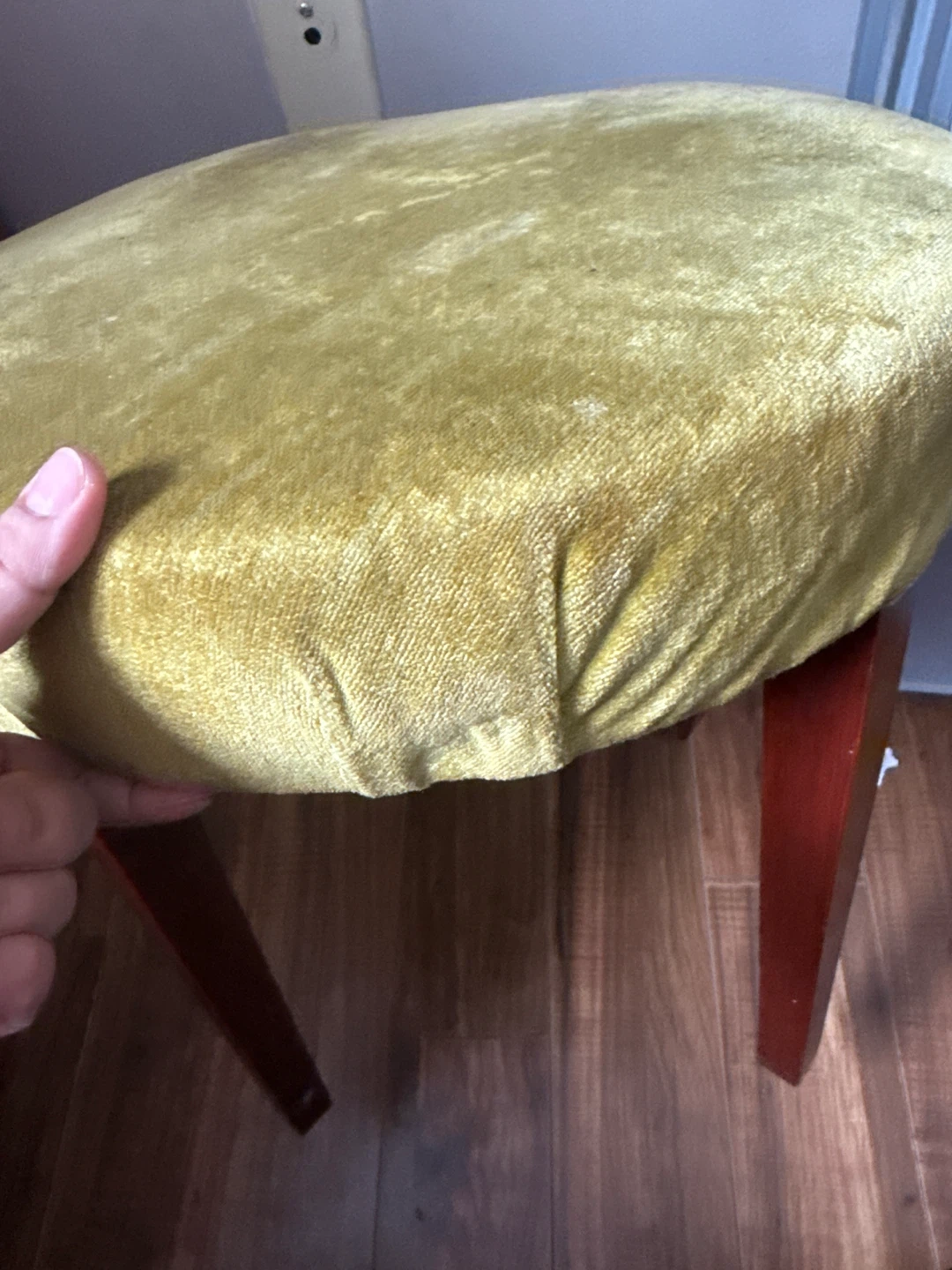Velvet Stool with Wooden Legs