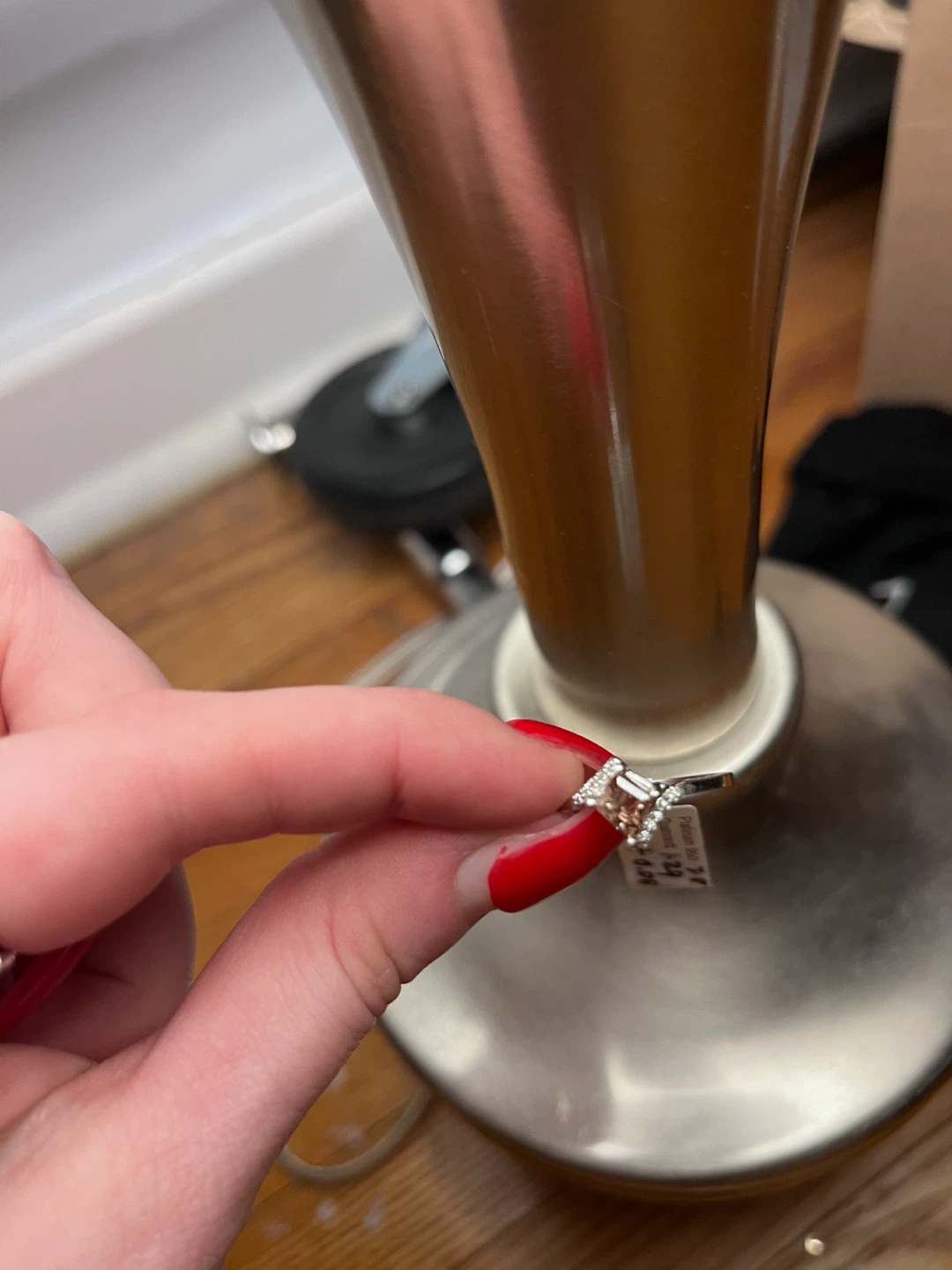 Brown diamond ring on platinum band - photo 2