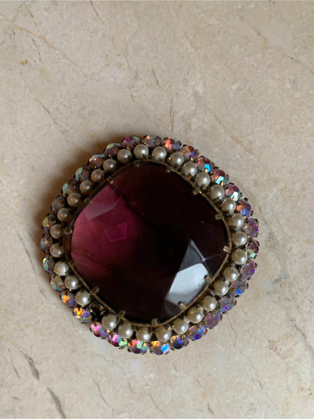 Vintage Amethyst Coloured Pearl Brooch