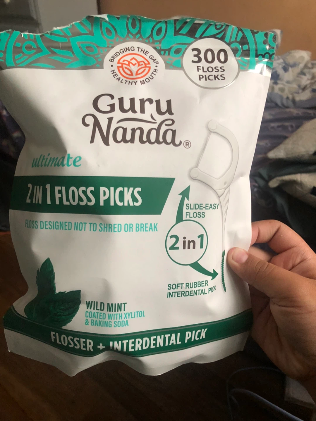 Guru Nanda 2-in-1 Floss Picks, Wild Mint, 300 Picks