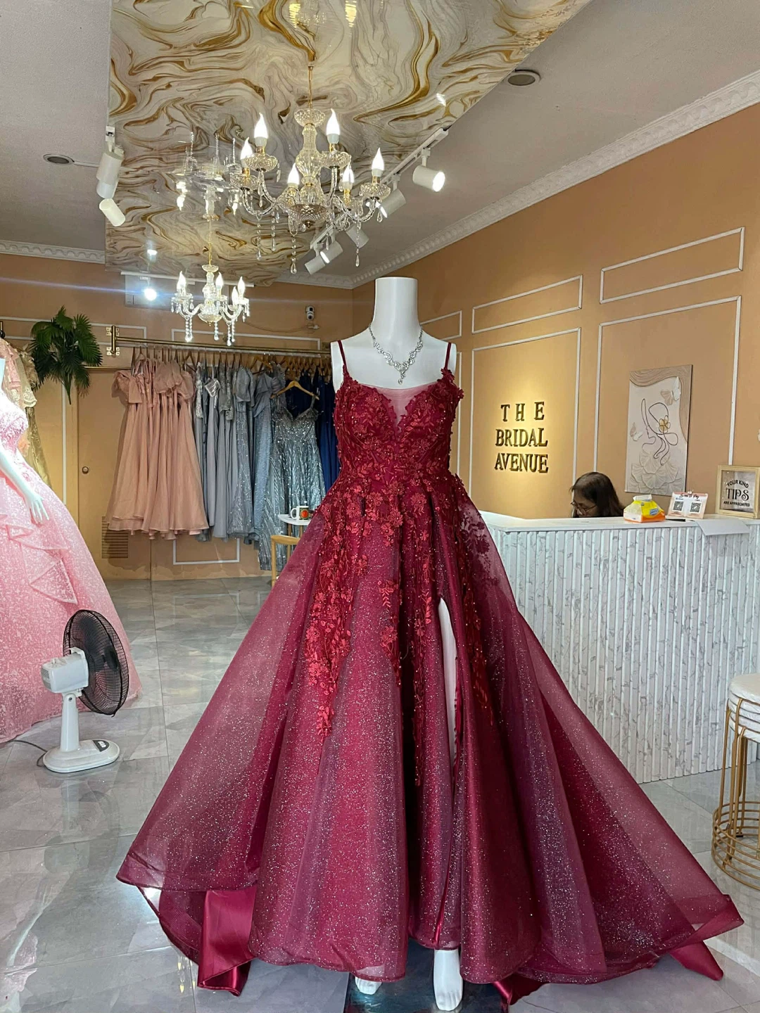 Burgundy Sparkle Ball Gown