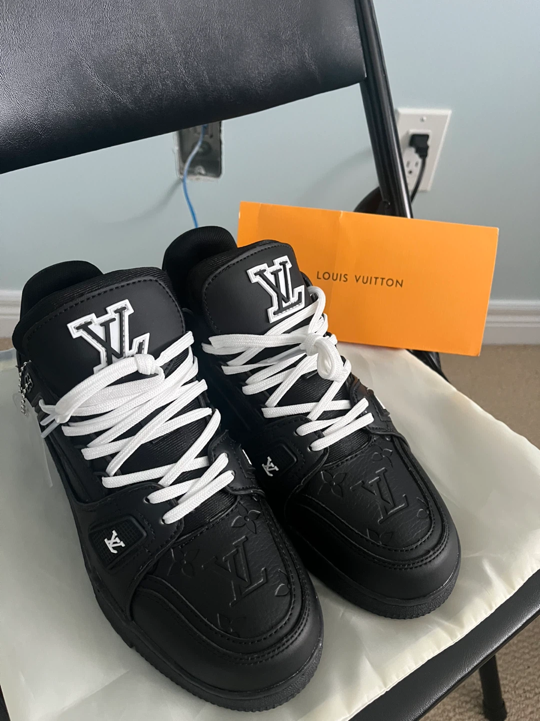 Louis Vuitton Black Leather Monogram Sneakers - Size 9