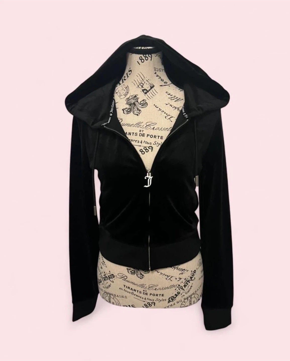Juicy Couture Black Velour Hoodie with Rhinestones