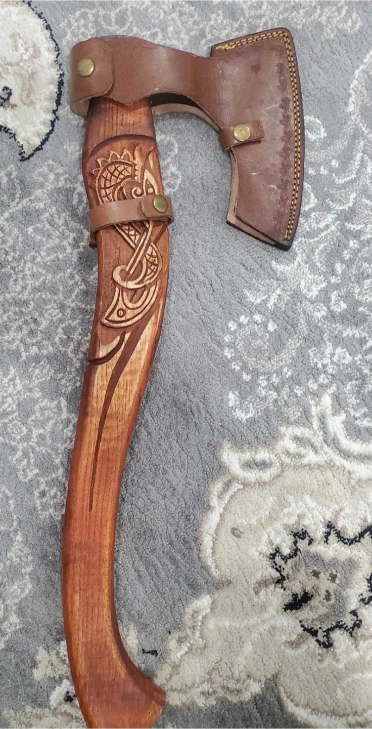 Handcrafted Viking Style Axe with Leather Sheath - photo 3