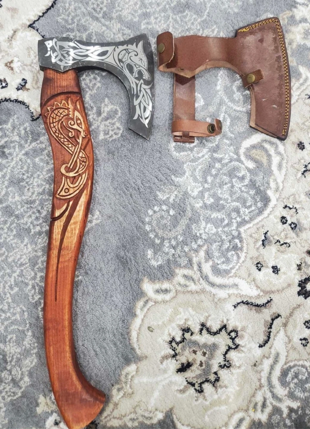 Handcrafted Viking Style Axe with Leather Sheath