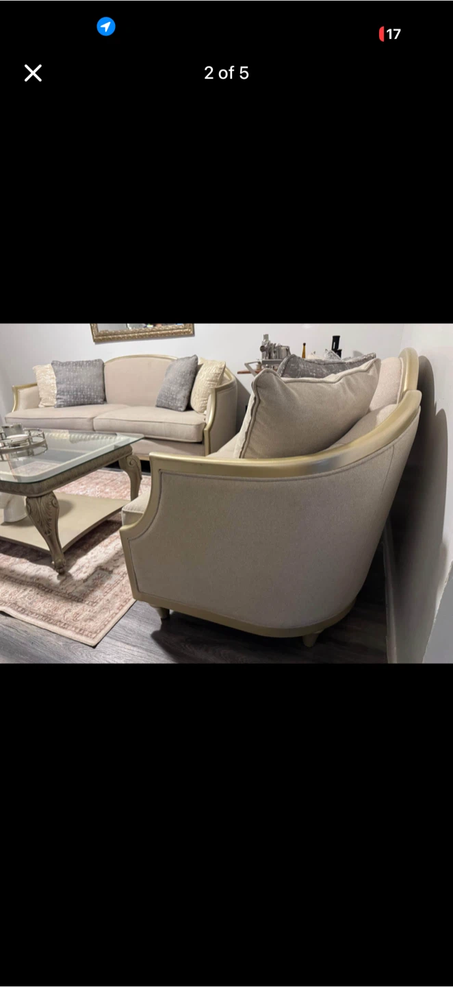 Sofa + love seat Beige Upholstered Sofa with Gold Trim - photo 2