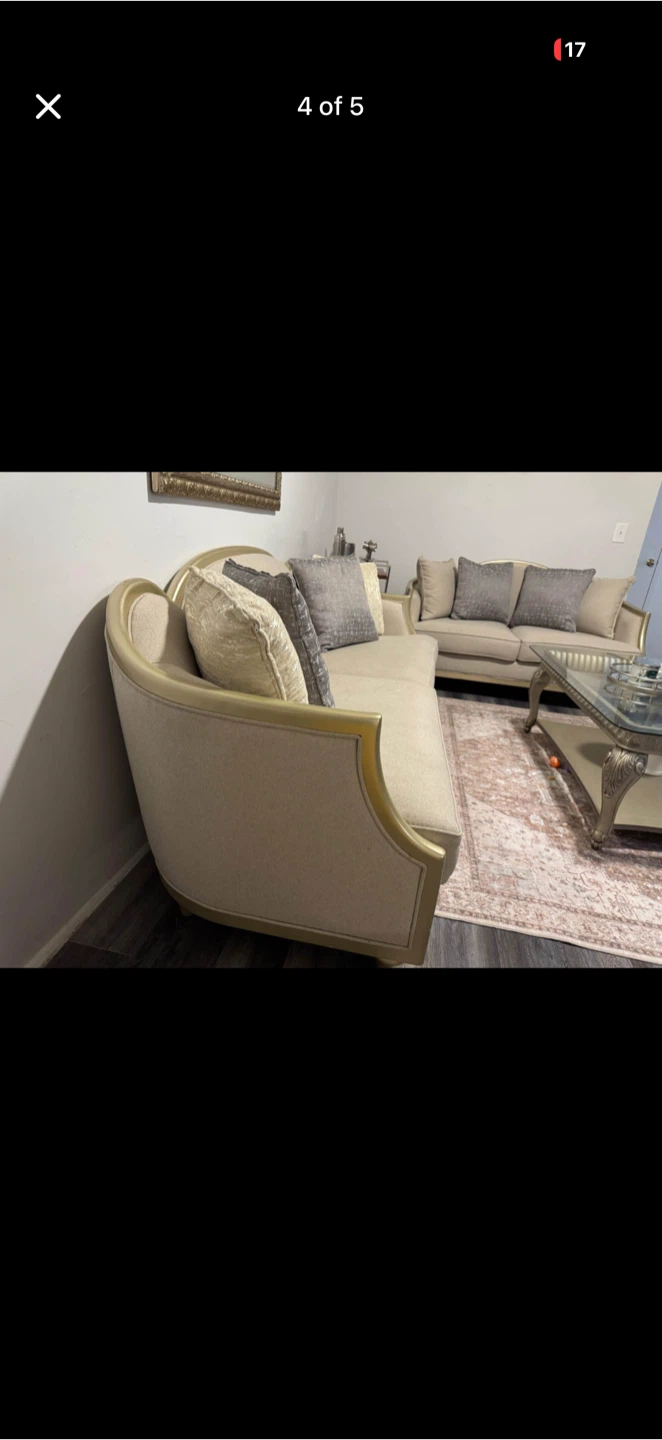 Sofa + love seat Beige Upholstered Sofa with Gold Trim - photo 4