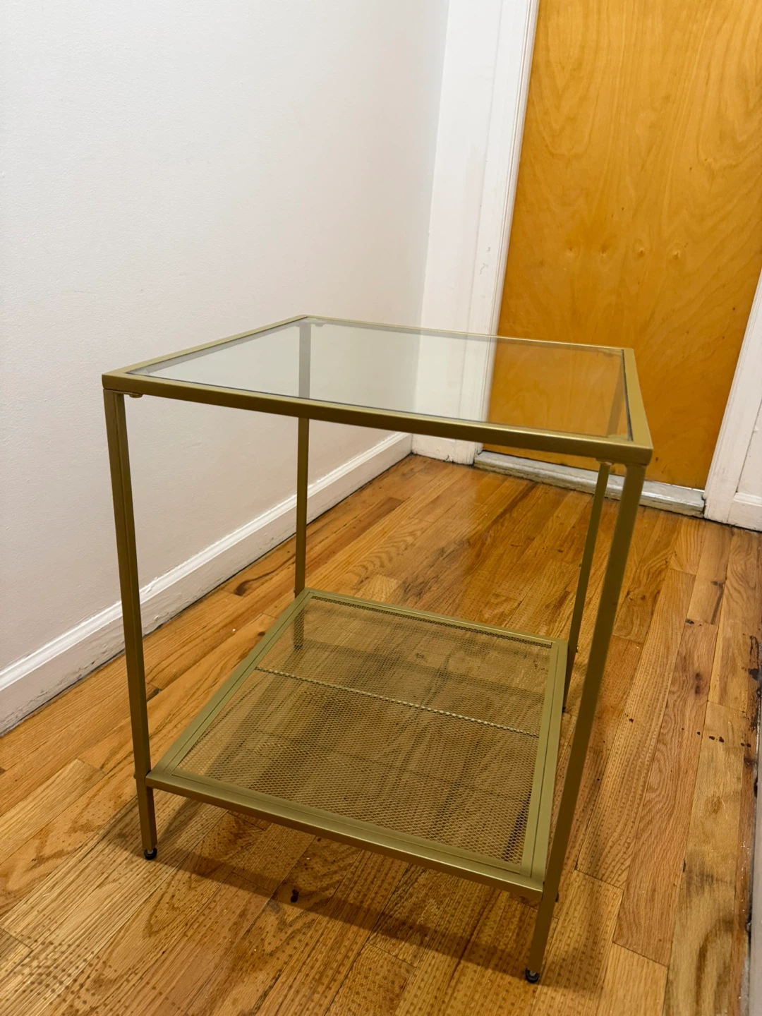 Gold Metal End Table with Glass Top
