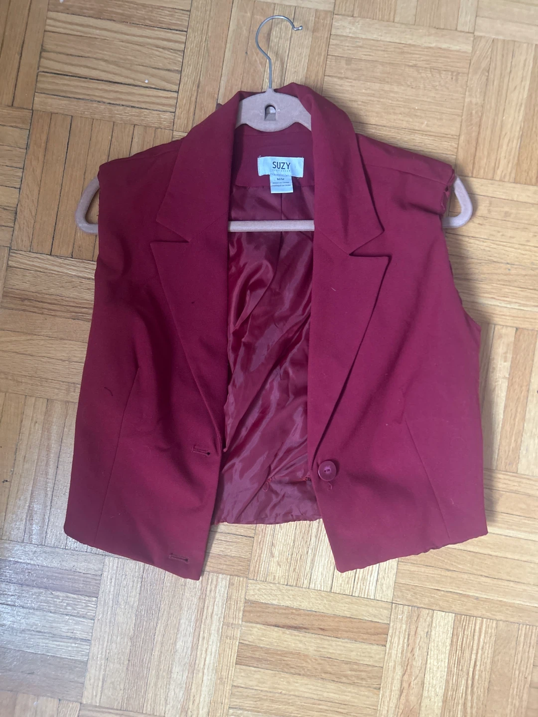 Suzy Women's Burgundy Sleeveless Blazer Vest Size M