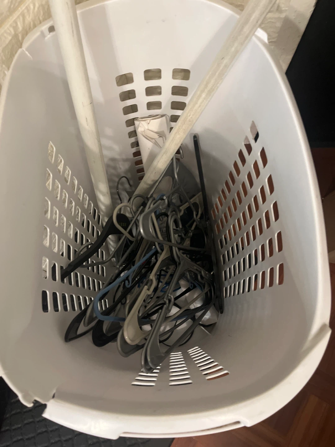 White Laundry Basket with Hangers