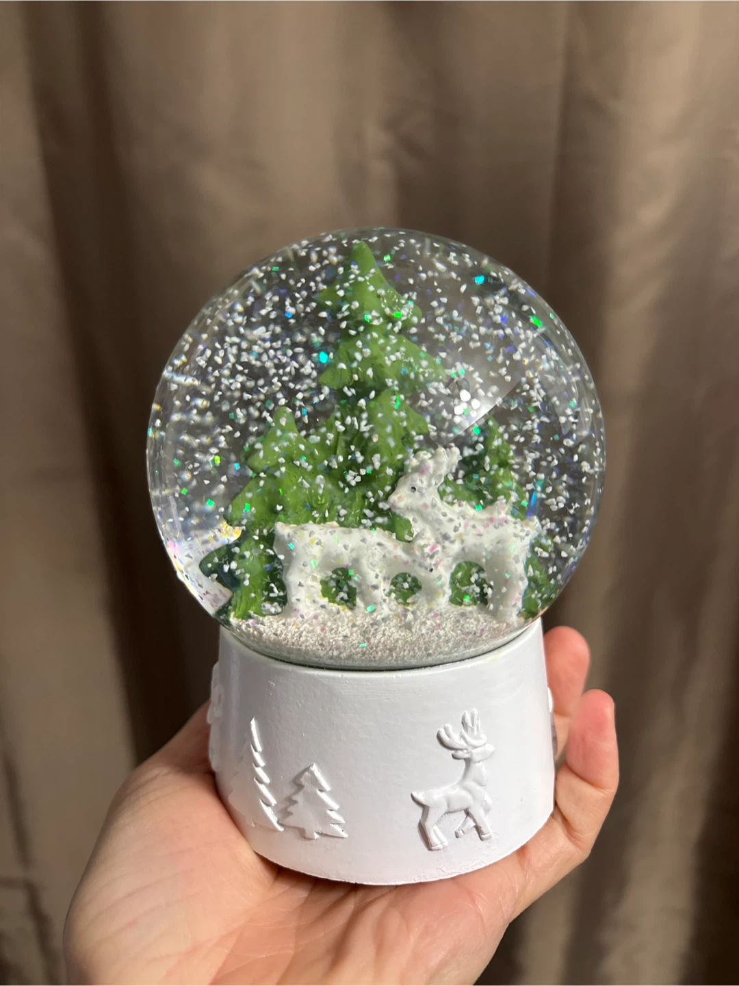 Christmas Snow Globe with Trees and Reindeer