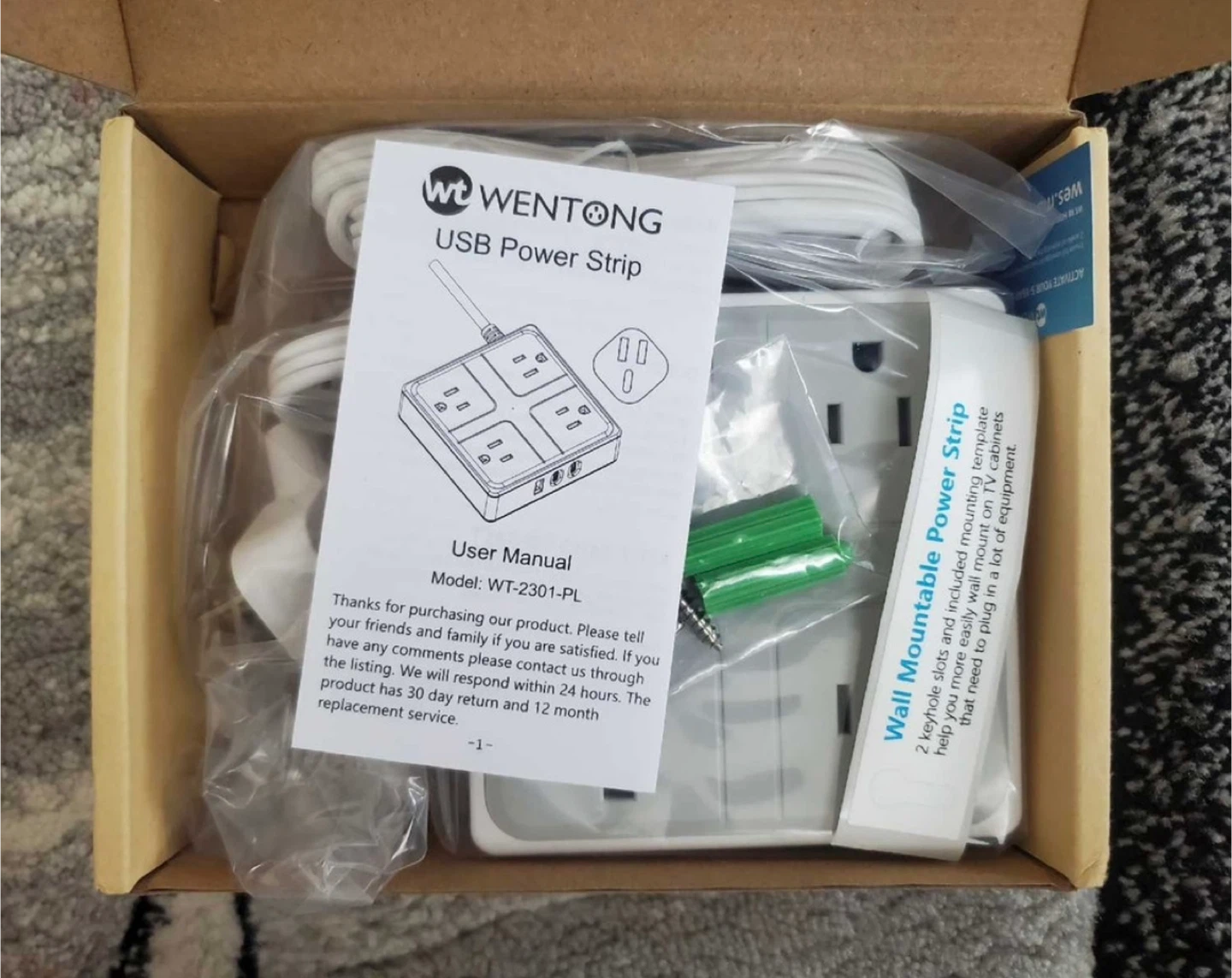 Brand new Wentong Flat Plug Power Strip with USB charging. - photo 3